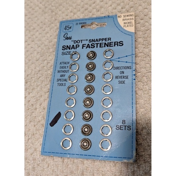 Sears Dot Snapper Snap Fasteners Size 16 No Sew Brass Nickel Plated Vintage - Picture 1 of 5